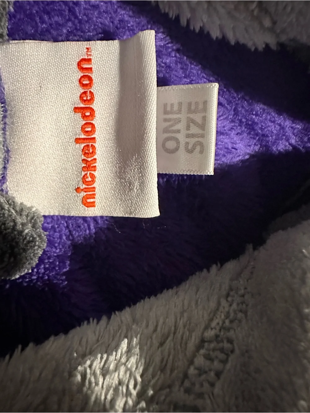 Nickelodeon Gray Plush Robe with Purple Lining and Black Trim